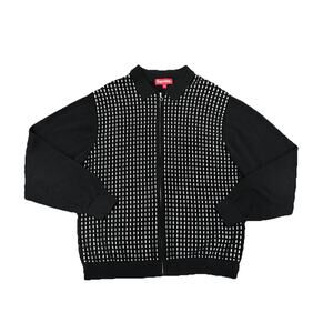 Supreme Dashes Zip Up Knit Polo Black White Sweater Jacket Medium Preppy